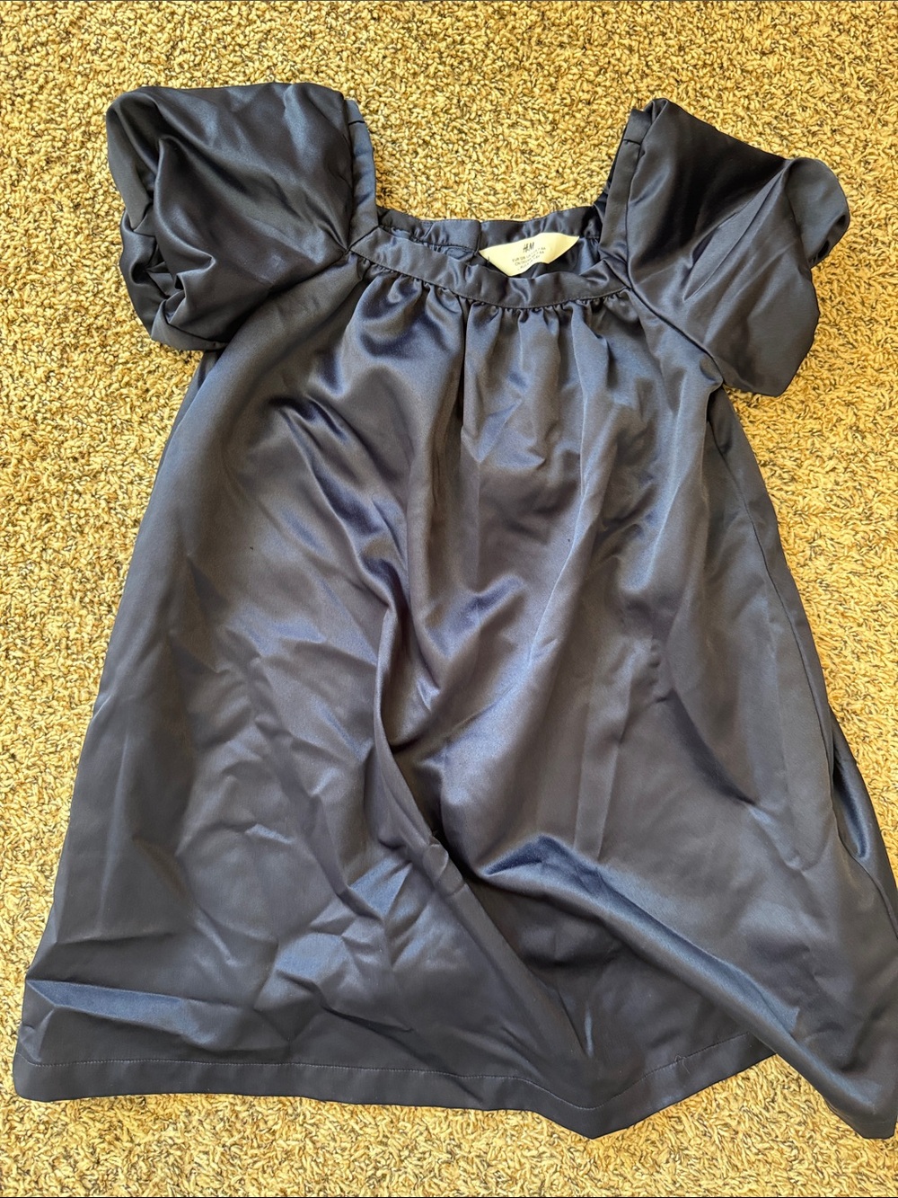 H&M Navy Satin Puff-Sleeve Dress